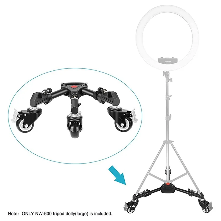 NEEWER NW-600 Large Size Photography Tripod Stretchable Pulley Stand Mute 3 Wheels Aluminum Alloy Pulley Base