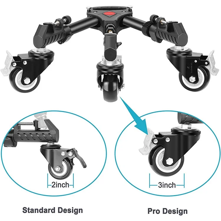 NEEWER NW-600 Large Size Photography Tripod Stretchable Pulley Stand Mute 3 Wheels Aluminum Alloy Pulley Base