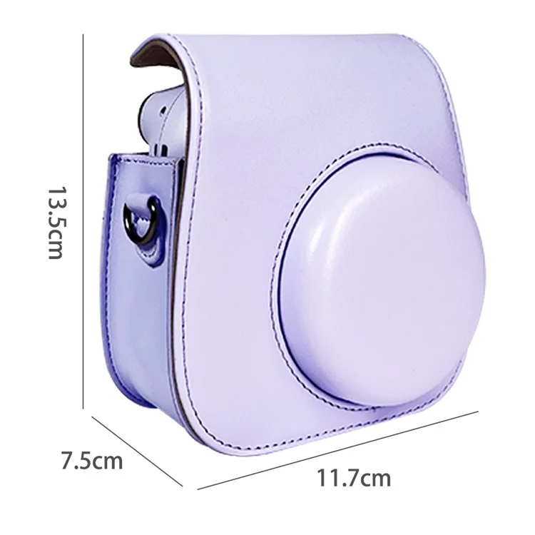 For Fujifilm Instax Mini 12  /  11  /  9  /  8 Carrying Case Shockproof PU Leather Cover Camera Shoulder Bag with Strap - Purple