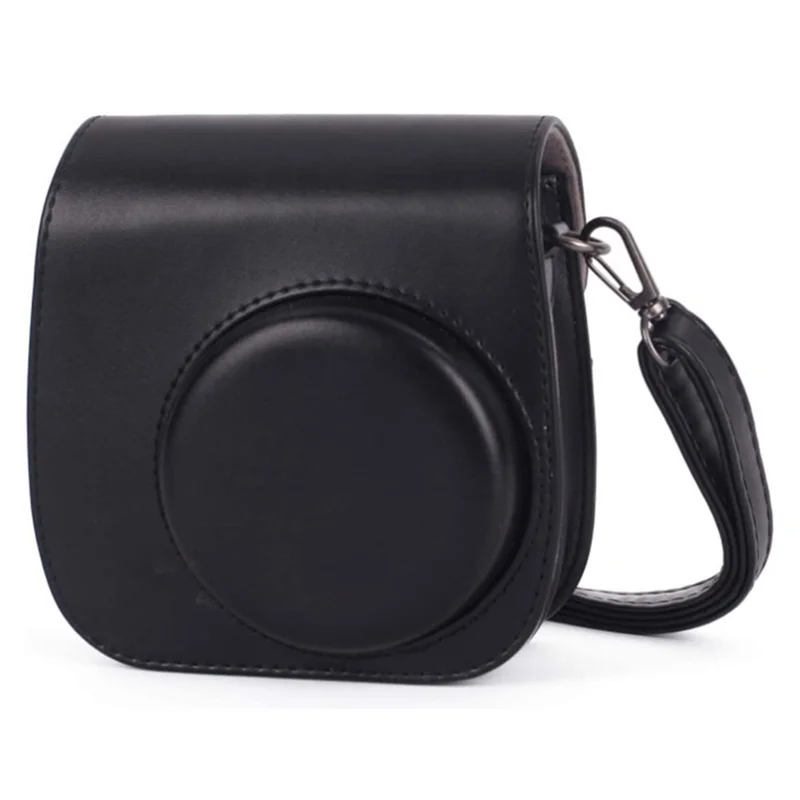 For Fujifilm Instax Mini 12  /  11  /  9  /  8 Carrying Case Shockproof PU Leather Cover Camera Shoulder Bag with Strap - Black