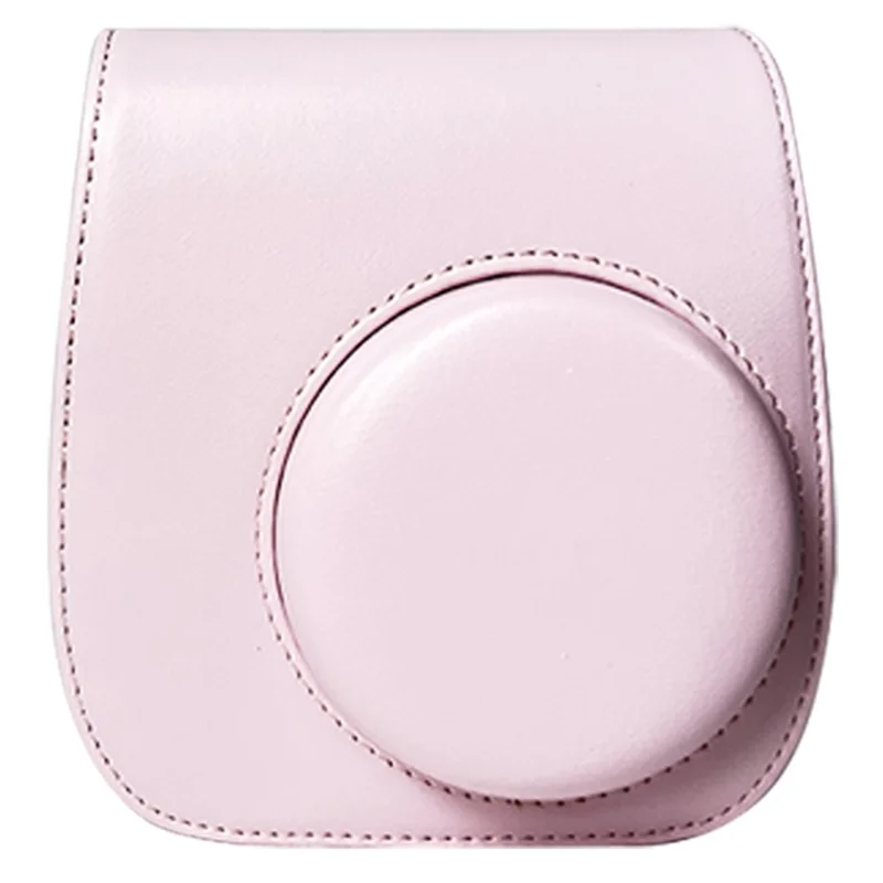 For Fujifilm Instax Mini 12  /  11  /  9  /  8 Carrying Case Shockproof PU Leather Cover Camera Shoulder Bag with Strap - Light Pink