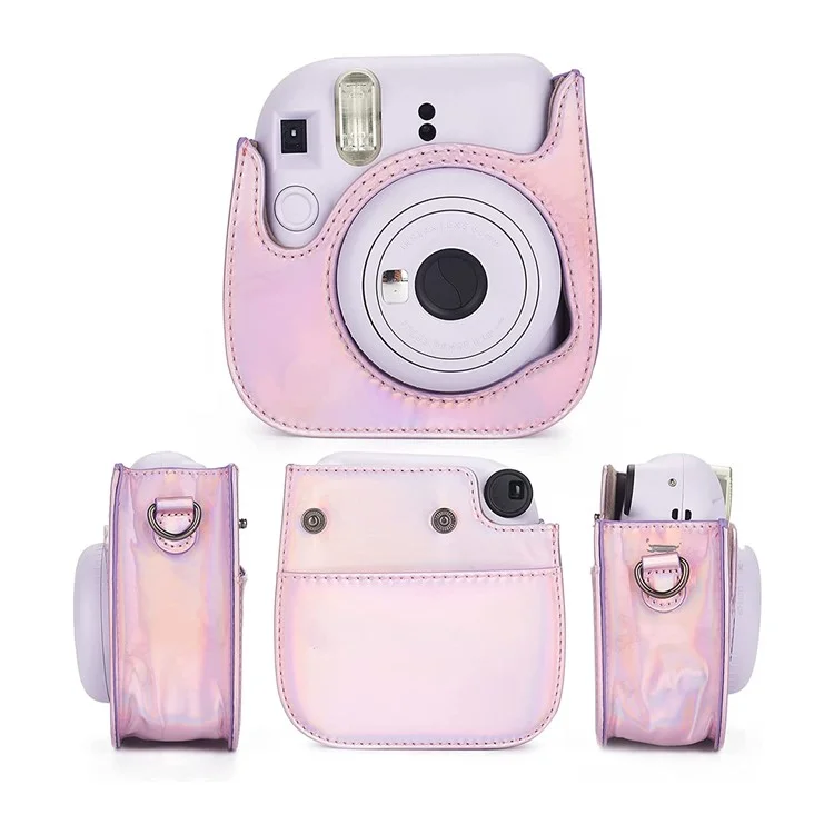For Fujifilm Instax Mini 12 / 11 / 9 / 8 PU Leather Camera Case Cover Shoulder Bag with 3-inch Album - Aurora Pink