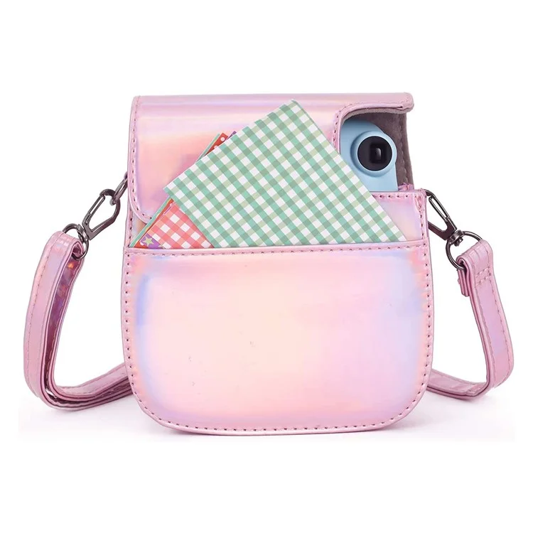 For Fujifilm Instax Mini 12 / 11 / 9 / 8 PU Leather Camera Case Cover Shoulder Bag with 3-inch Album - Aurora Pink