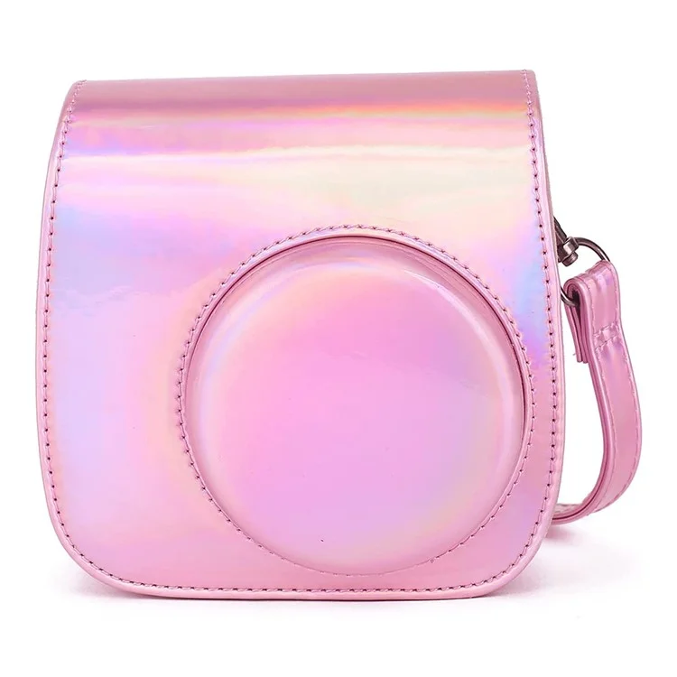 For Fujifilm Instax Mini 12 / 11 / 9 / 8 PU Leather Camera Case Cover Shoulder Bag with 3-inch Album - Aurora Pink