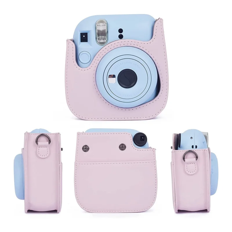 Para Fujifilm Instax Mini 12 / 11 / 9 / 8 Funda de Cámara de Cuero PU Cubierta con Bolsa Bandolera con Álbum de 3 Pulgadas - Rosa Claro