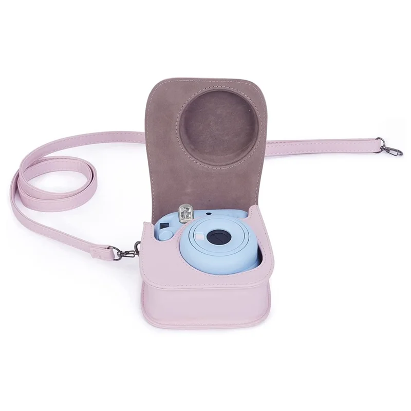 Para Fujifilm Instax Mini 12 / 11 / 9 / 8 Funda de Cámara de Cuero PU Cubierta con Bolsa Bandolera con Álbum de 3 Pulgadas - Rosa Claro