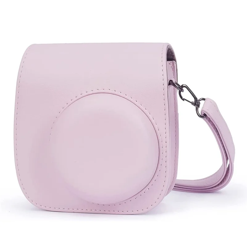 Para Fujifilm Instax Mini 12 / 11 / 9 / 8 Funda de Cámara de Cuero PU Cubierta con Bolsa Bandolera con Álbum de 3 Pulgadas - Rosa Claro