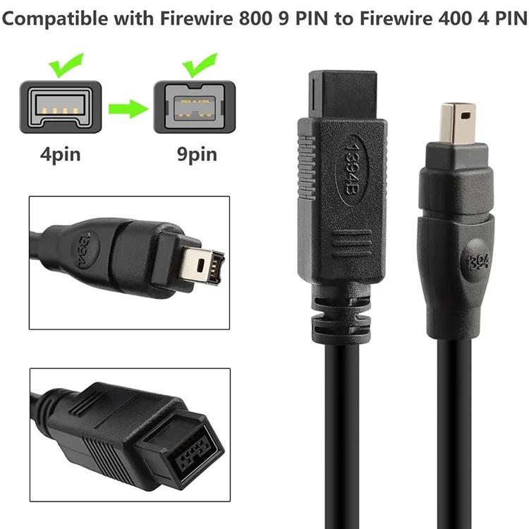 Junsunmay 3m IEEE 1394 Câble Firewire 800 9pin à 400 4pin Cord D'adaptateur de Transfert de Données