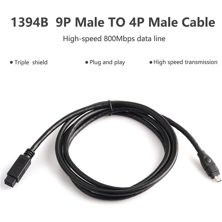 JUNSUNMAY 3m IEEE 1394 FireWire Cable 800 9Pin to 400 4Pin Data Transfer Adapter Cord