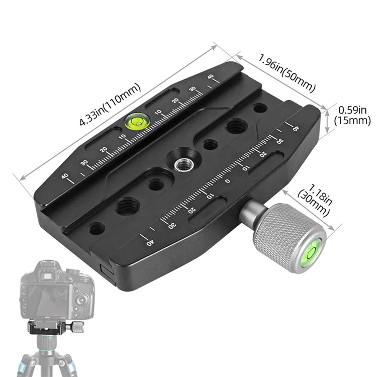 BEXIN QR-110N Quick Release Trépied Support de Base Gimbal Clamp Adaptateur avec 3x3 / 8 ", 4x1 / 4" pour Appareil Photo Reflex Numérique Universel
