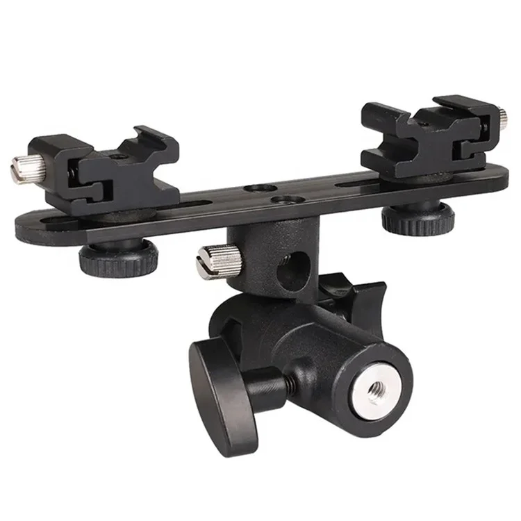 Suporte de Luz Suave da Câmera E-Type E006 com Dual Hot Shoe Flash Bracket Montagem de Alumínio Alloy Tripé Adaptador Suporte