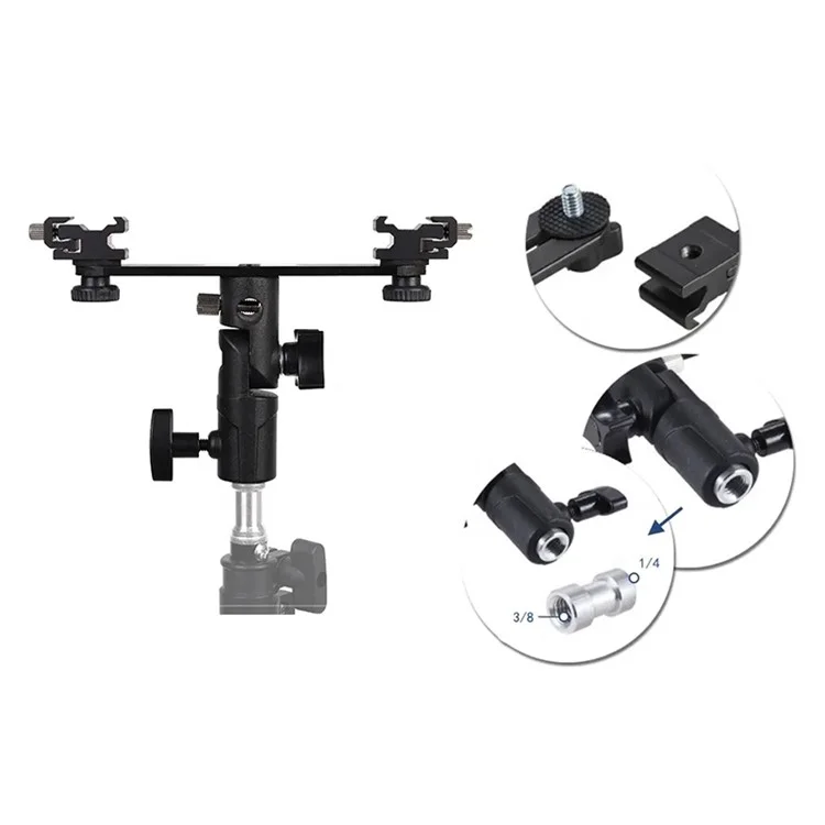 Suporte de Luz Suave da Câmera E-Type E006 com Dual Hot Shoe Flash Bracket Montagem de Alumínio Alloy Tripé Adaptador Suporte