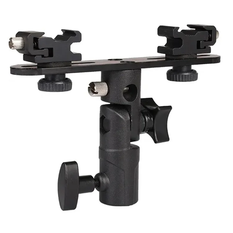 Suporte de Luz Suave da Câmera E-Type E006 com Dual Hot Shoe Flash Bracket Montagem de Alumínio Alloy Tripé Adaptador Suporte