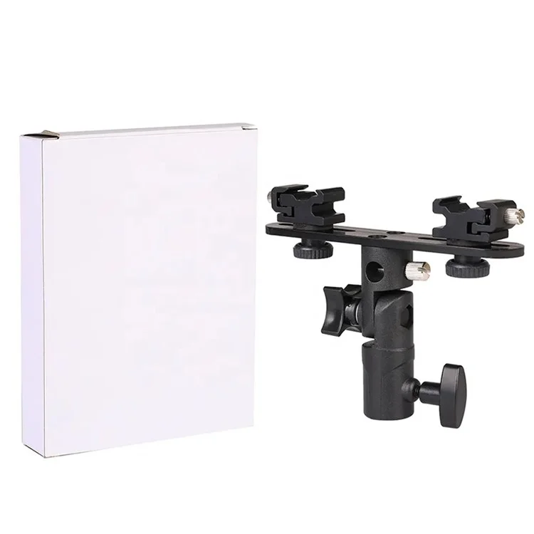 Suporte de Luz Suave da Câmera E-Type E006 com Dual Hot Shoe Flash Bracket Montagem de Alumínio Alloy Tripé Adaptador Suporte