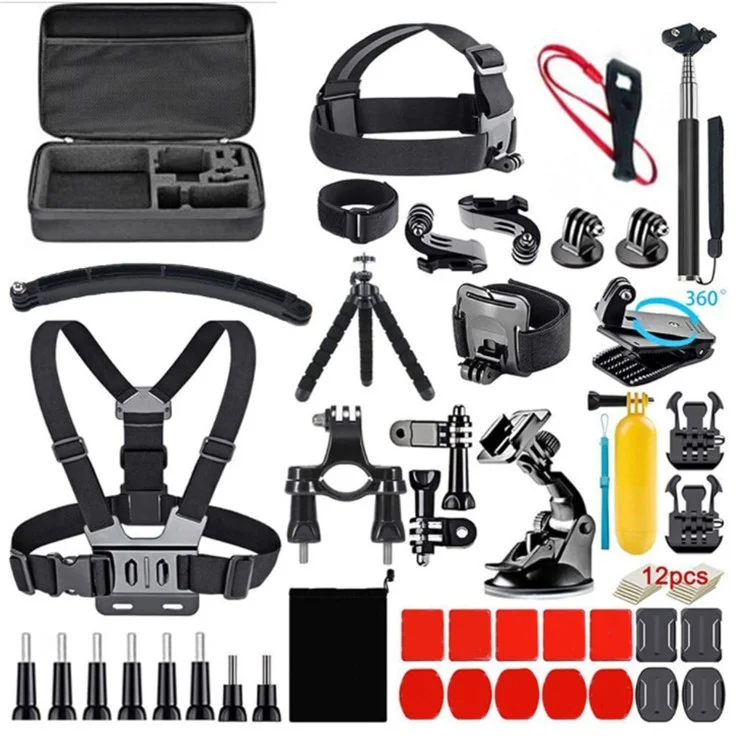 Kit de accesorios 55 en 1 con correas, palo de selfie, trípode, bolsa de cámara para GoPro, DJI Osmo, SJCAM, piezas de cámara de acción AKASO