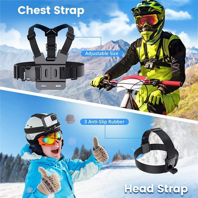Kit de accesorios 55 en 1 con correas, palo de selfie, trípode, bolsa de cámara para GoPro, DJI Osmo, SJCAM, piezas de cámara de acción AKASO