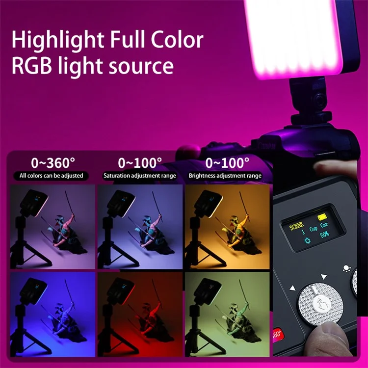 Vrig FD 140 RGB Luz de Relleno Para Fotografía Botón Rotativo Luz de Bolsillo Ajustable Pantalla Portátil Portable RGB Luz de Relleno