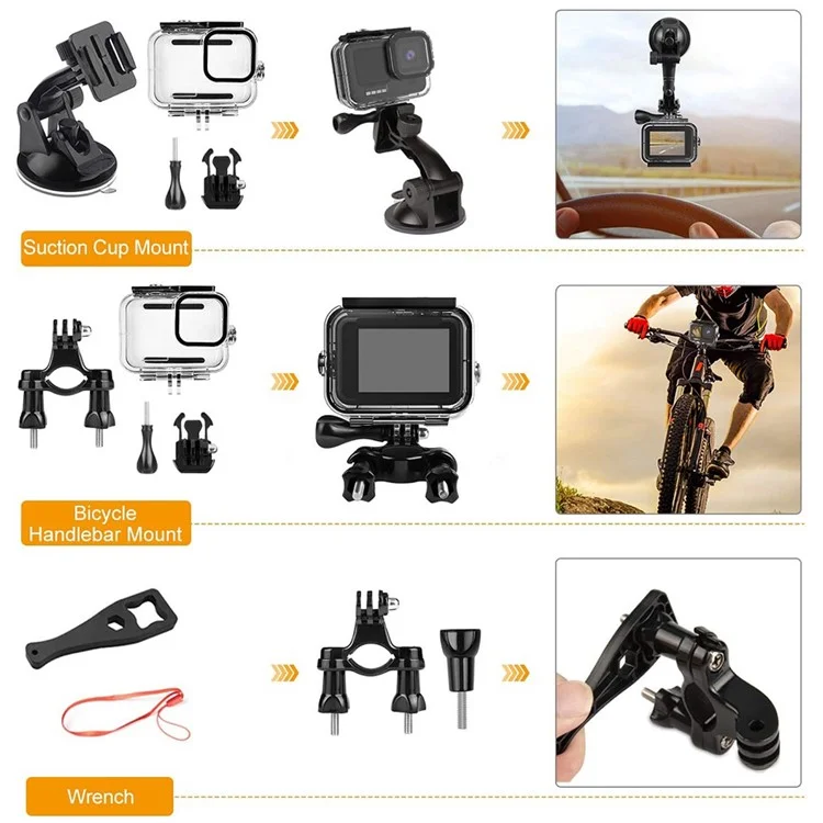 61-in-1 Universal Accessories Kit for GoPro Hero, DJI Osmo Action Camera Parts with Camera Bag, Tripod, Straps - Black