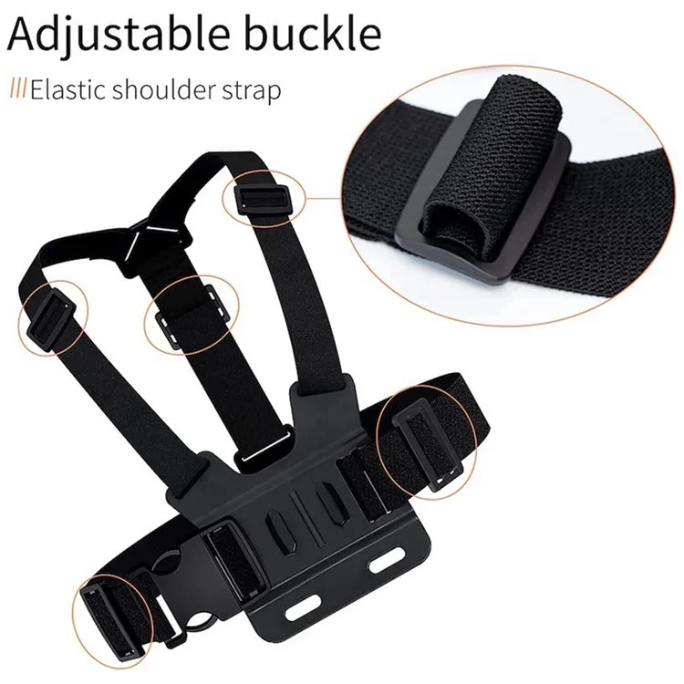 Fascia per il petto per GoPro Hero Action Camera 5 in 1 Chest Mount Harness Kit con adattatore da 1 / 4 "per foro piccolo, base a gancio a J, clip per telefono