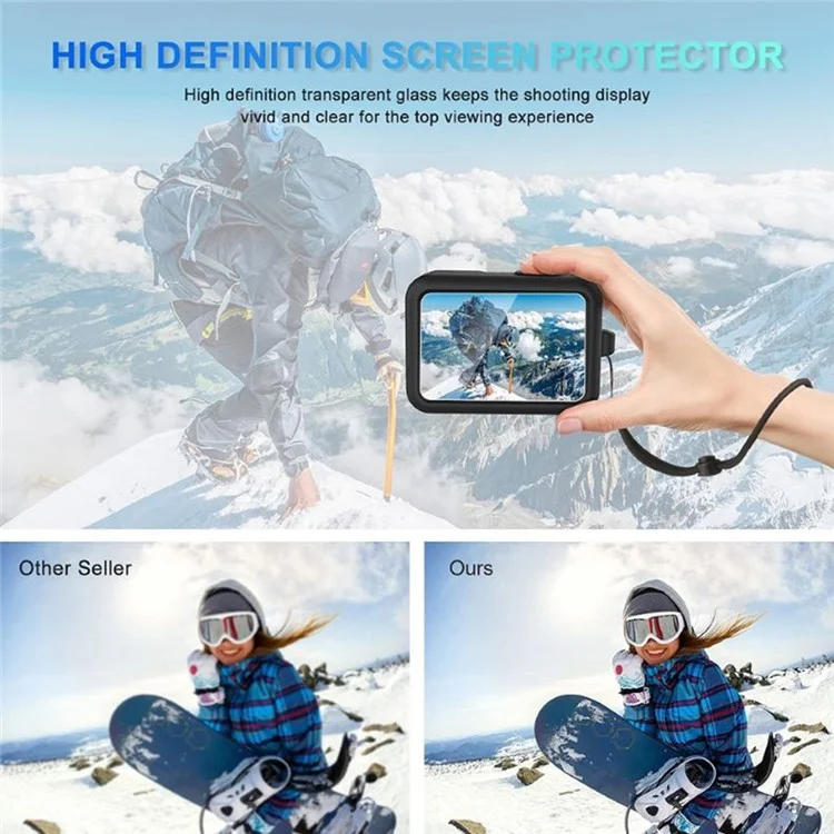 IP68 Wasserdichte Gehäuseabdeckung für GoPro Hero 11 / 10 / 9 Silikon-Hülle mit Panzerglas-Folie + Seitentür-Kit