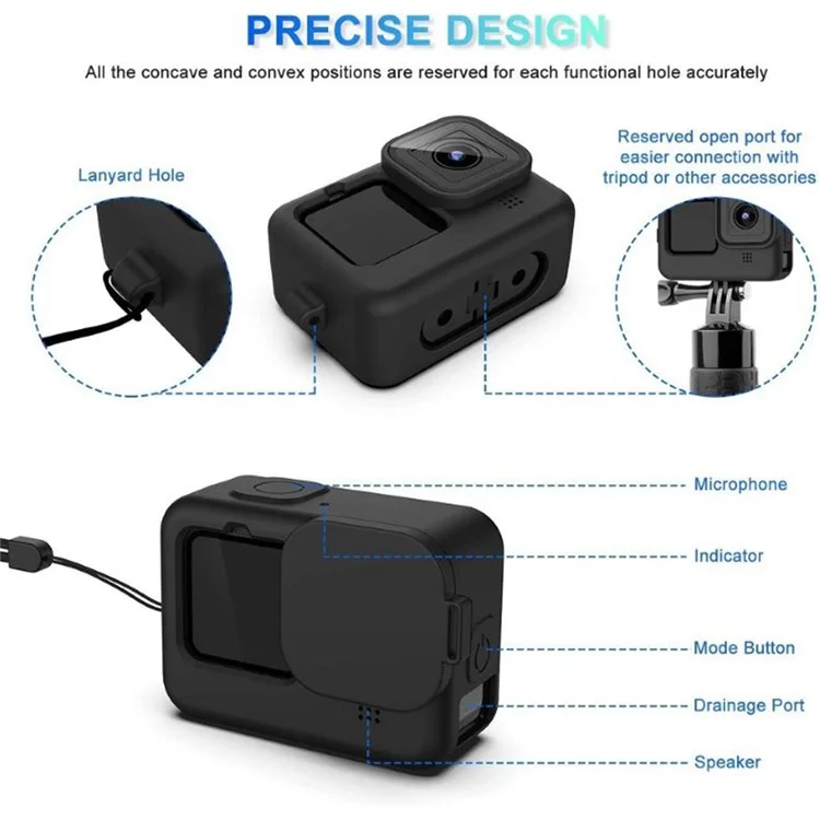 IP68 Wasserdichte Gehäuseabdeckung für GoPro Hero 11 / 10 / 9 Silikon-Hülle mit Panzerglas-Folie + Seitentür-Kit