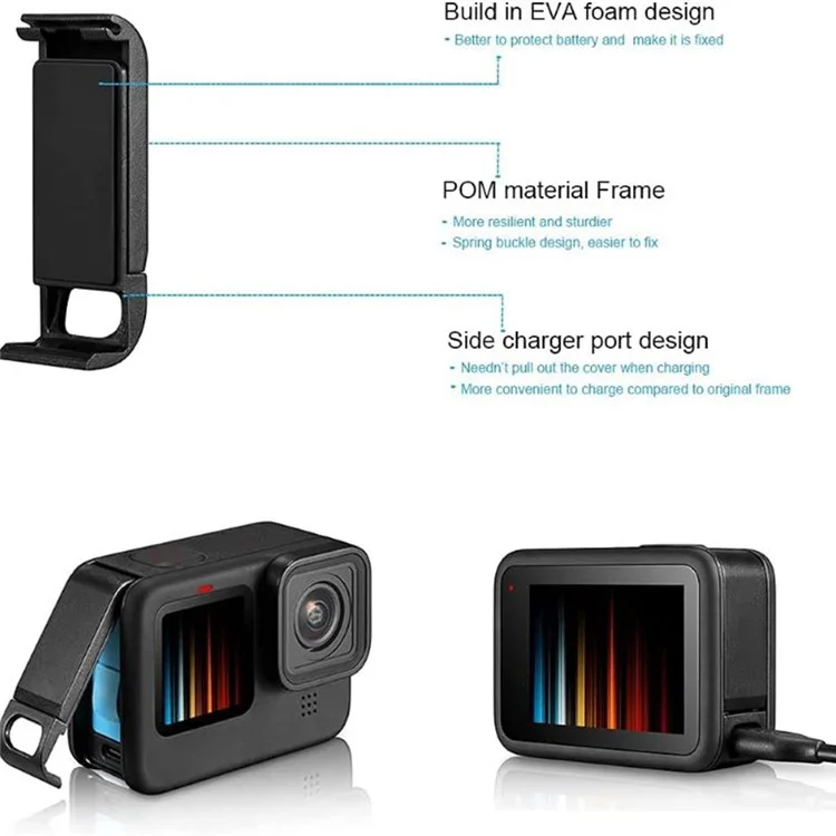 IP68 Wasserdichte Gehäuseabdeckung für GoPro Hero 11 / 10 / 9 Silikon-Hülle mit Panzerglas-Folie + Seitentür-Kit
