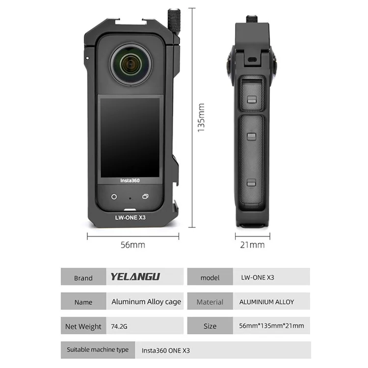 YELANGU LW-ONE X3 For Insta360 ONE X3 Lightweight Aluminum Alloy Camera Video Cage Vlogging Movie Making Tool