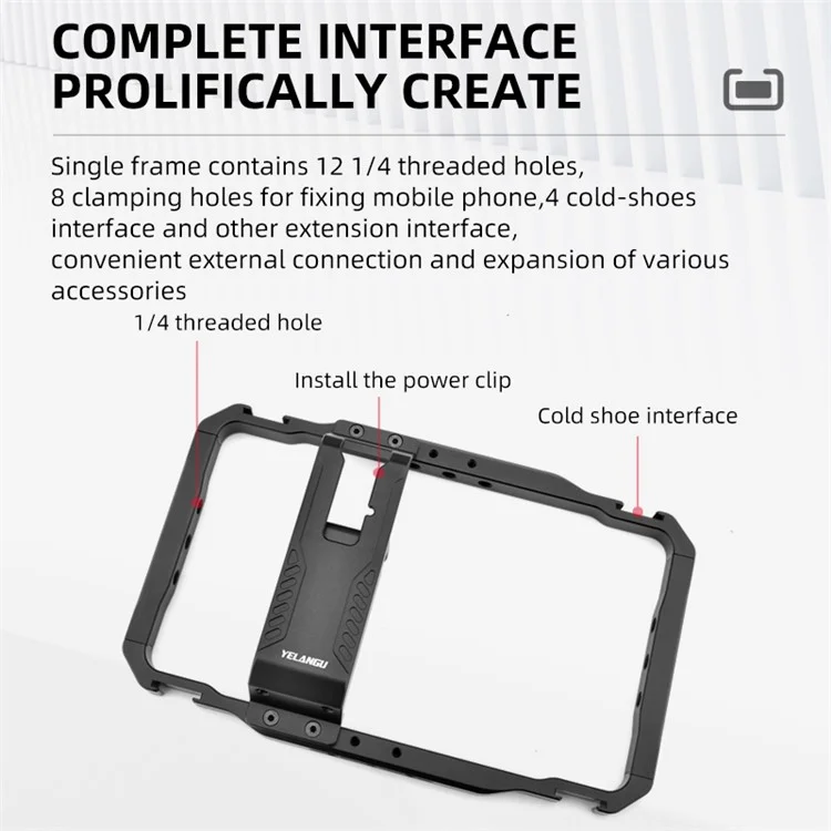 YELANGU LW-B01A Aluminium Legierung Telefonkäfig Stativ Holzgriff Telefon Video Stabilisator Griff mit Powerbank Clip