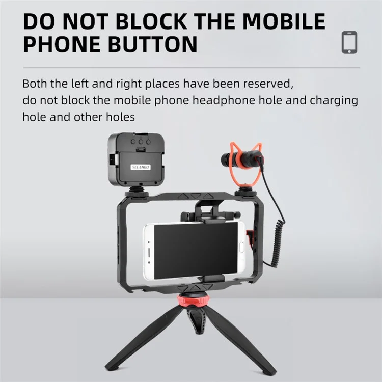 YELANGU LW-B01A Aluminium Legierung Telefonkäfig Stativ Holzgriff Telefon Video Stabilisator Griff mit Powerbank Clip