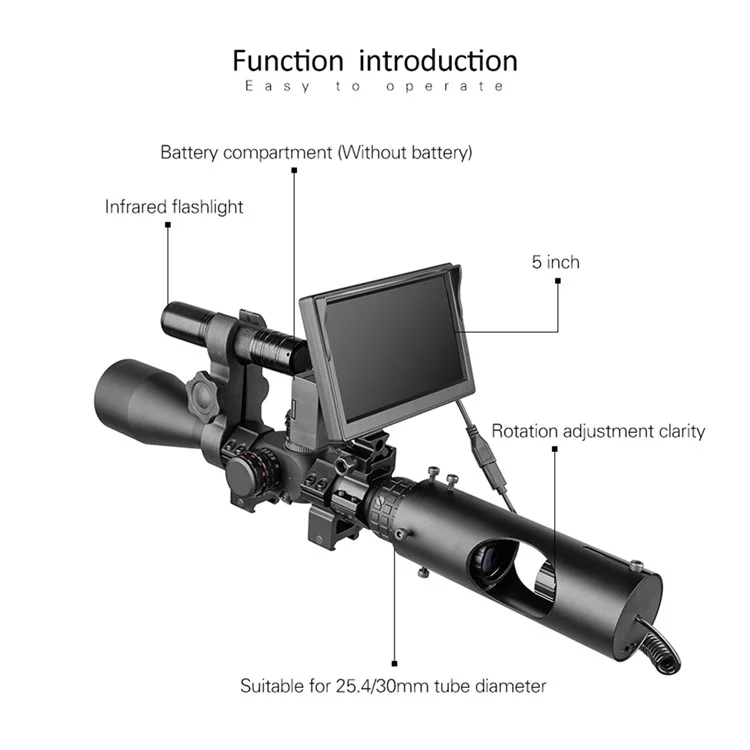 G1 5-inch Screen Digital Night Vision Set with Flashlight, Camera Lens, Mount Bracket Infrared Night Vision (No Battery)