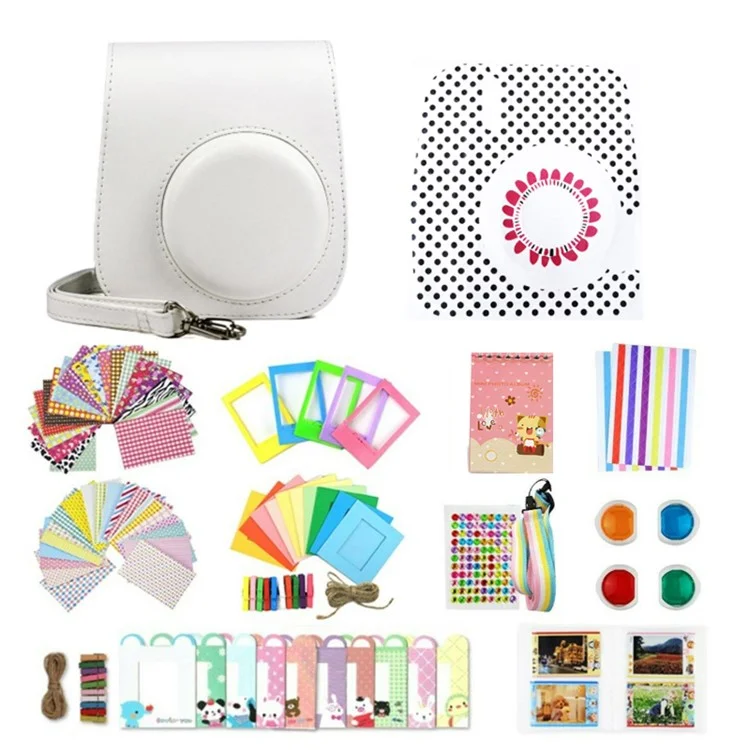 Accessories Kit for Fujifilm Instax Mini 11 Instant Camera Parts with Protective PU Leather Case, Photo Album, Frames, DIY Sticker, Filter - White