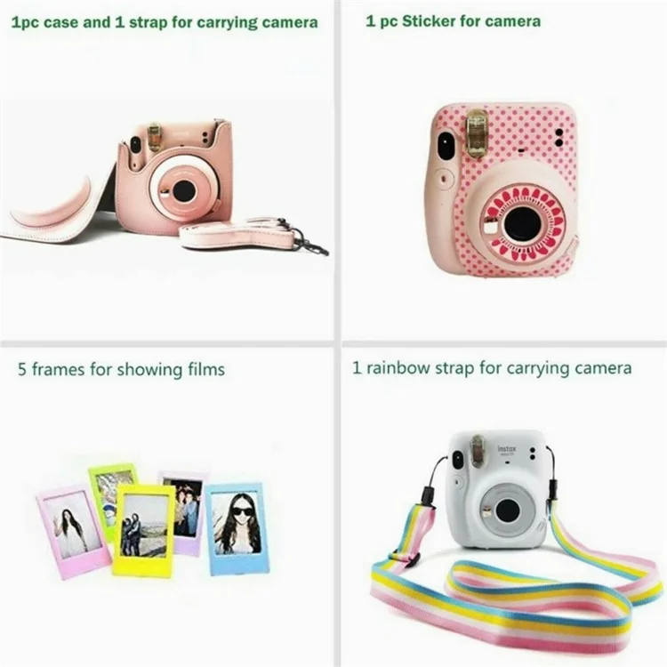 Accessories Kit for Fujifilm Instax Mini 11 Instant Camera Parts with Protective PU Leather Case, Photo Album, Frames, DIY Sticker, Filter - White