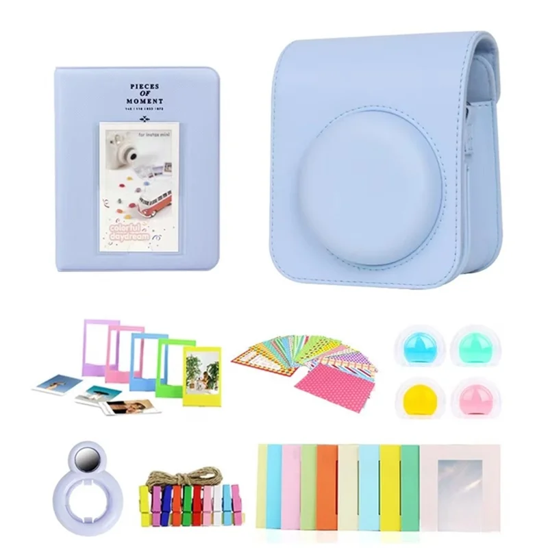 For Instax Mini 12 7-in-1 Accessories Kit Camera Bag Album Photo Frame Stickers Lens Set - Blue