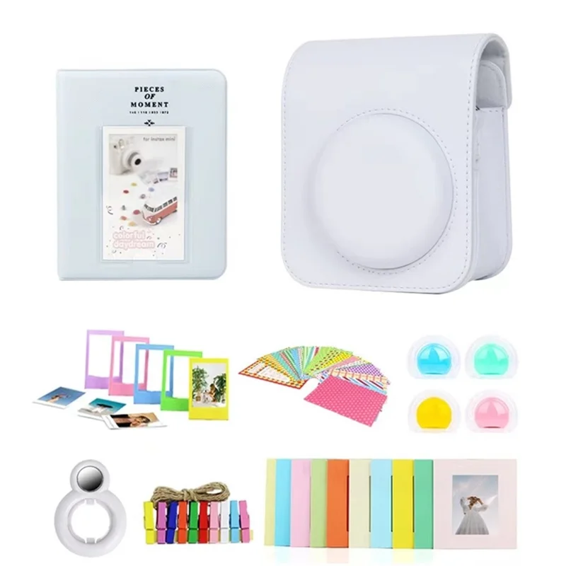 For Instax Mini 12 7-in-1 Accessories Kit Camera Bag Album Photo Frame Stickers Lens Set - White