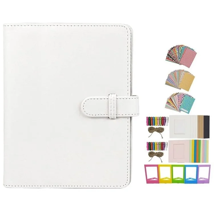 Pour les photos Instax de 3 pouces, album en cuir PU et PVC 256 poches, cadres, autocollants, kit d'accessoires 7 en 1 - Blanc