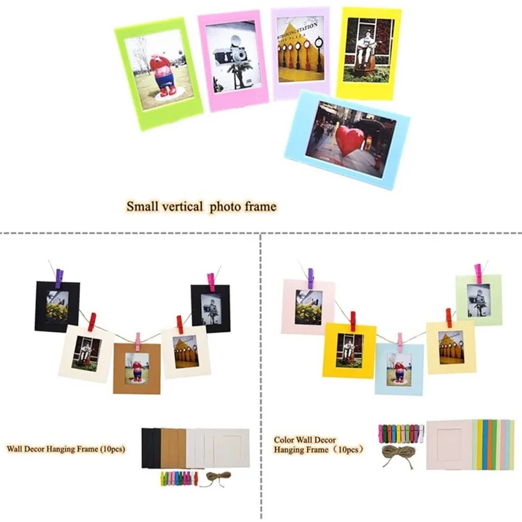 Pour les photos Instax de 3 pouces, album en cuir PU et PVC 256 poches, cadres, autocollants, kit d'accessoires 7 en 1 - Blanc