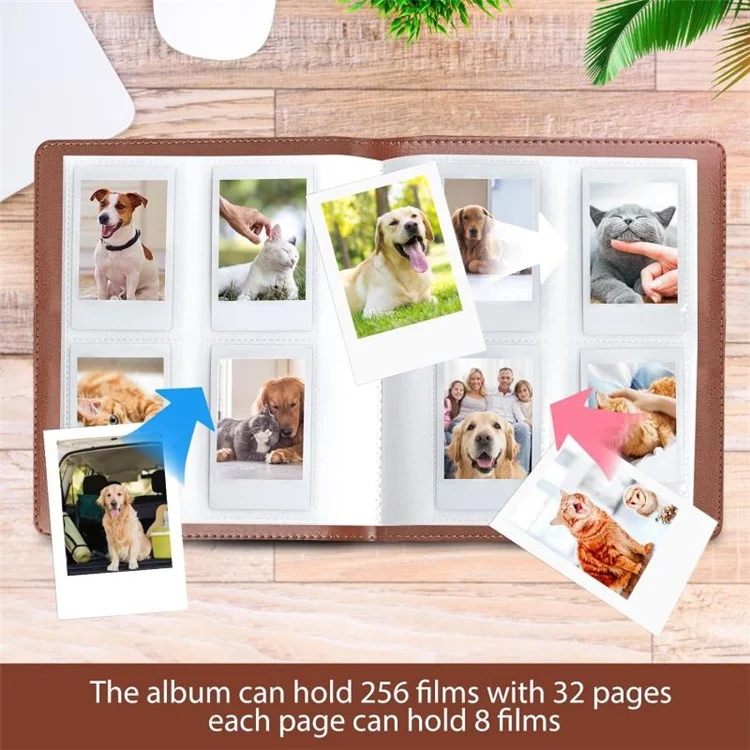 Pour les photos Instax de 3 pouces, album en cuir PU et PVC 256 poches, cadres, autocollants, kit d'accessoires 7 en 1 - Blanc