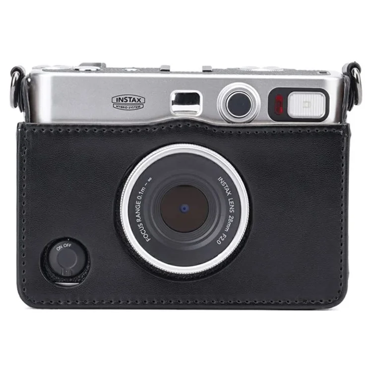 Para Instax mini Evo Bolsa de Câmera de Couro PU Retro Anti-queda Capa Protetora com Alça de Ombro - Preto