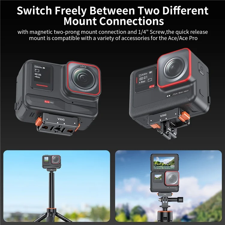 VRIG Pour Insta360 Ace Pro / DJI Osmo Action 4 / GoPro12 Plaque de montage magnétique à dégagement rapide