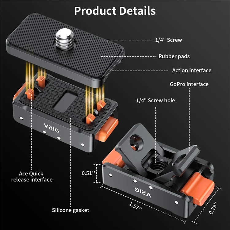 VRIG Pour Insta360 Ace Pro / DJI Osmo Action 4 / GoPro12 Plaque de montage magnétique à dégagement rapide