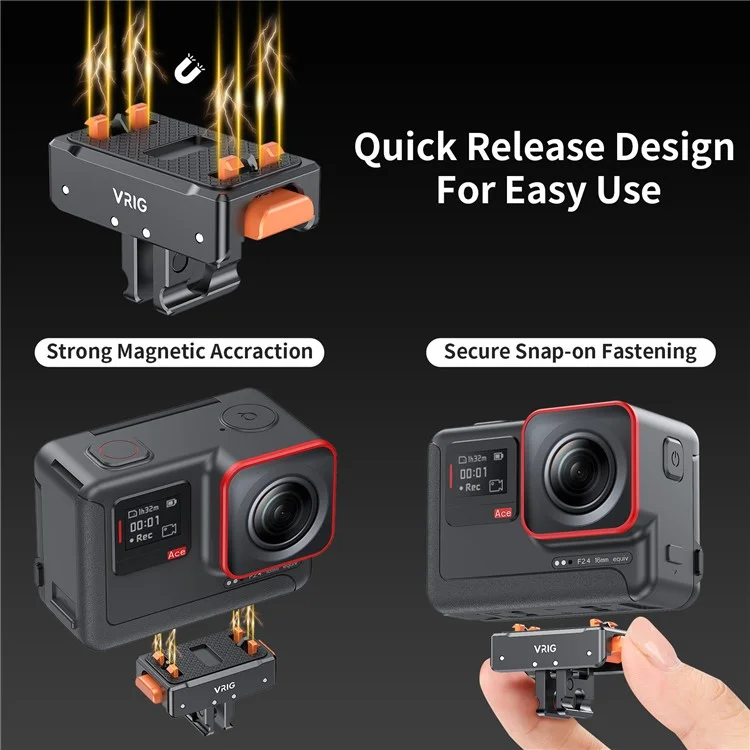 VRIG Pour Insta360 Ace Pro / DJI Osmo Action 4 / GoPro12 Plaque de montage magnétique à dégagement rapide