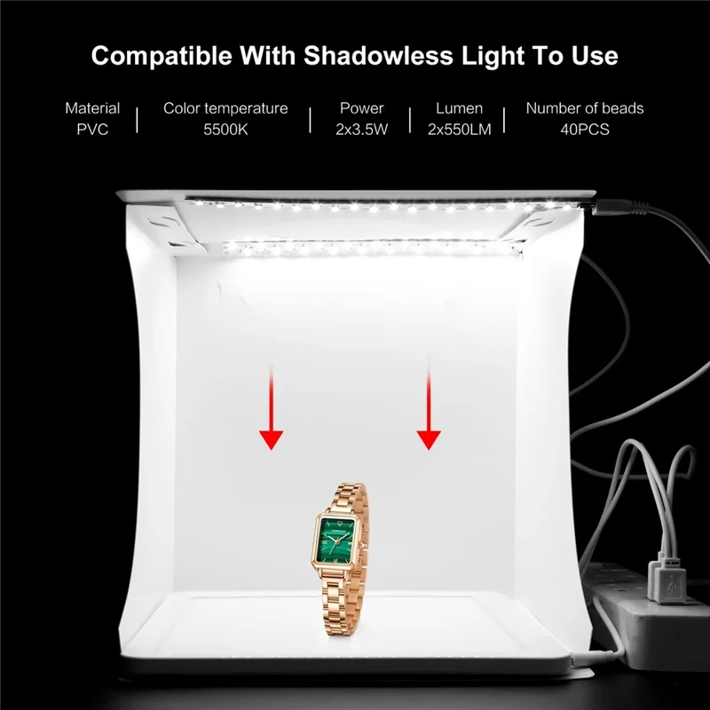 PULUZ PU5029 24cm x 23cm x 23cm Portable Folding Photo Studio LED Light Box with 2 LED Panels