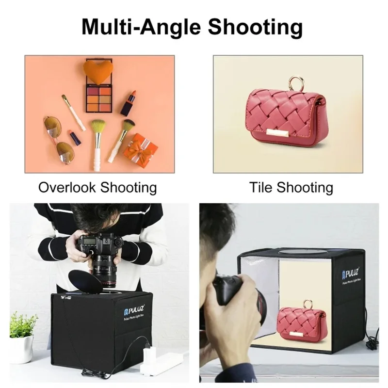 PULUZ PU5025B 25cm High CRI Ring Light Foldable LED Photo Studio Box with 12 Color Backdrops
