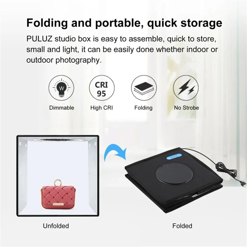 PULUZ PU5025B 25cm High CRI Ring Light Foldable LED Photo Studio Box with 12 Color Backdrops