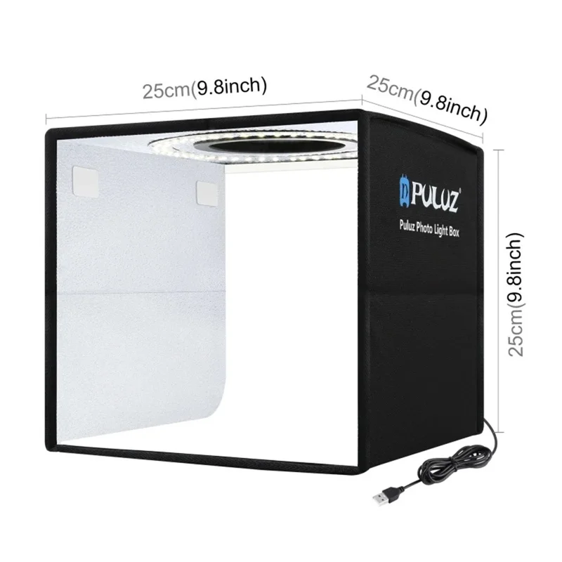 PULUZ PU5025B 25cm High CRI Ring Light Foldable LED Photo Studio Box with 12 Color Backdrops