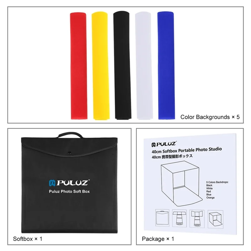 PULUZ PU5140 40cm Portable Folding Photo Studio Soft Light Box with 5 Color Backdrops for Smartphone Photography