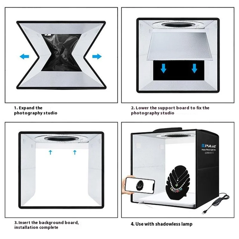 PULUZ PKT3200 30cm Portable Folding Photo Studio Light Box LED Photography Tent with Shadowless Light