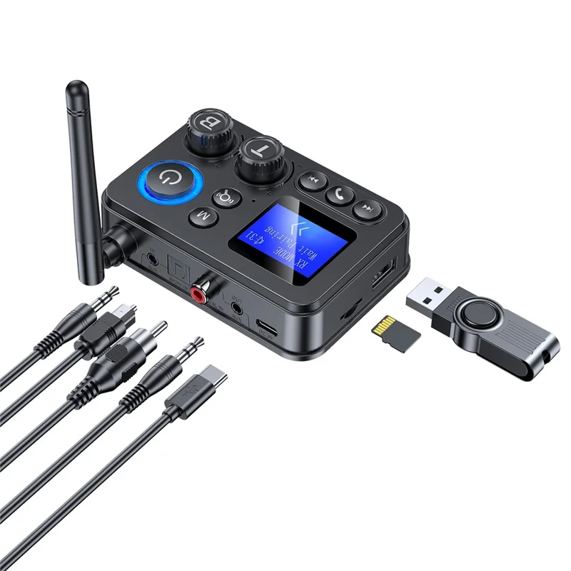 Bluetooth-compatible 5.3 Transmitter Receiver LCD Display 3.5mm AUX TV Home Stereo Audio Adapter for Bluetooth Speakers Headphones PC Laptops