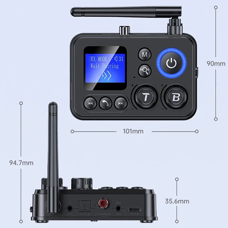 Bluetooth-compatible 5.3 Transmitter Receiver LCD Display 3.5mm AUX TV Home Stereo Audio Adapter for Bluetooth Speakers Headphones PC Laptops