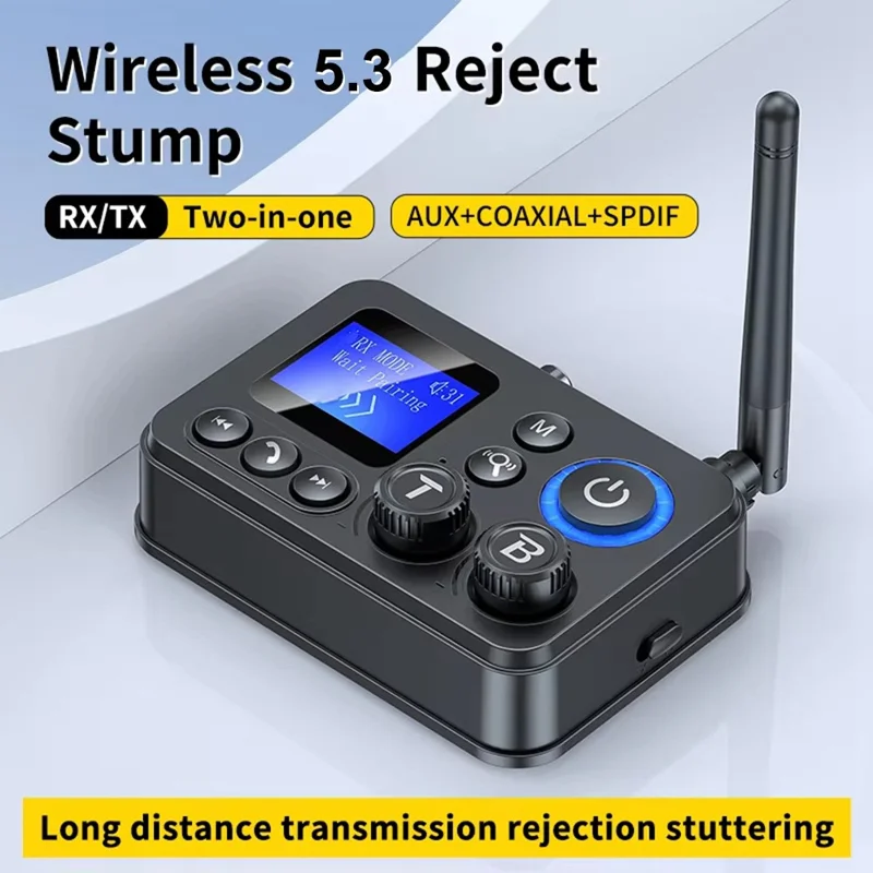 Bluetooth-compatible 5.3 Transmitter Receiver LCD Display 3.5mm AUX TV Home Stereo Audio Adapter for Bluetooth Speakers Headphones PC Laptops